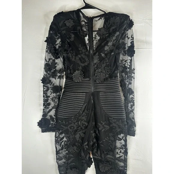 Zhivago The Black Parade Floral Jumpsuit Sheer Long Sleeve Flare Leg (tiny flaw) - Picture 4 of 9